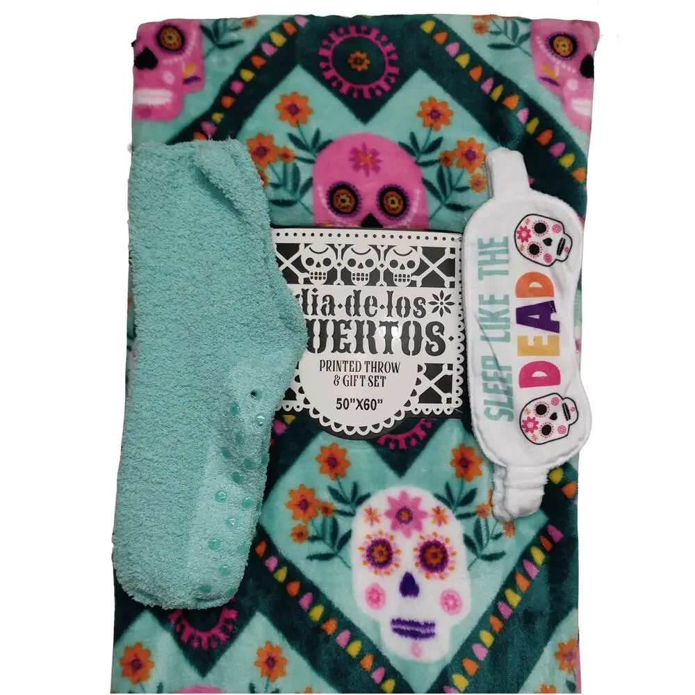 Dia De Los Muertos Sugar Skull Plush Throw Blanket & Gift Set